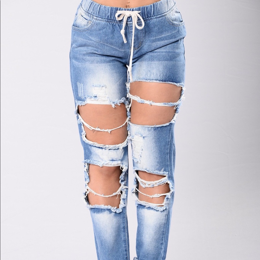 Fashion Nova Denim Stretchy Distressed Joggers
